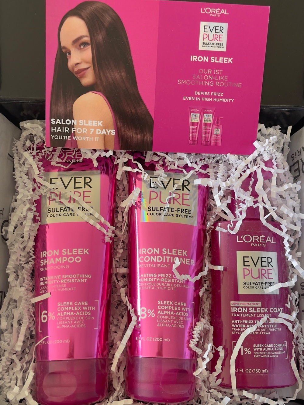 L'Oréal EverPure Iron Sleek Shampoo, Conditioner & Coat - Pink Set